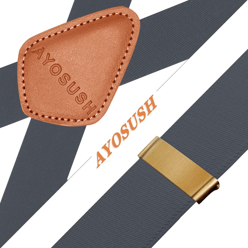 AYOSUSH Vintage Suspenders for Men Heavy Duty 4 Snap Hooks for Belt Loops Adjustable X Back (Dark Grey 2, One Size) - Image 5